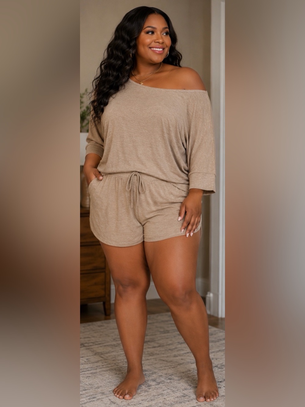 Fashion Nova Taupe Scoop Neck Long Sleeve Top